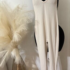 Cream Ribbed Jumpsuit